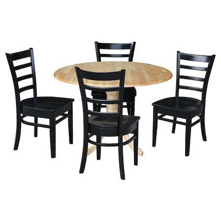 International Concepts 42 in. Dual Drop Leaf Table with 4 Ladder Back Dining Chairs - 5 Piece Dining Set K01-42DP-C46-617-4